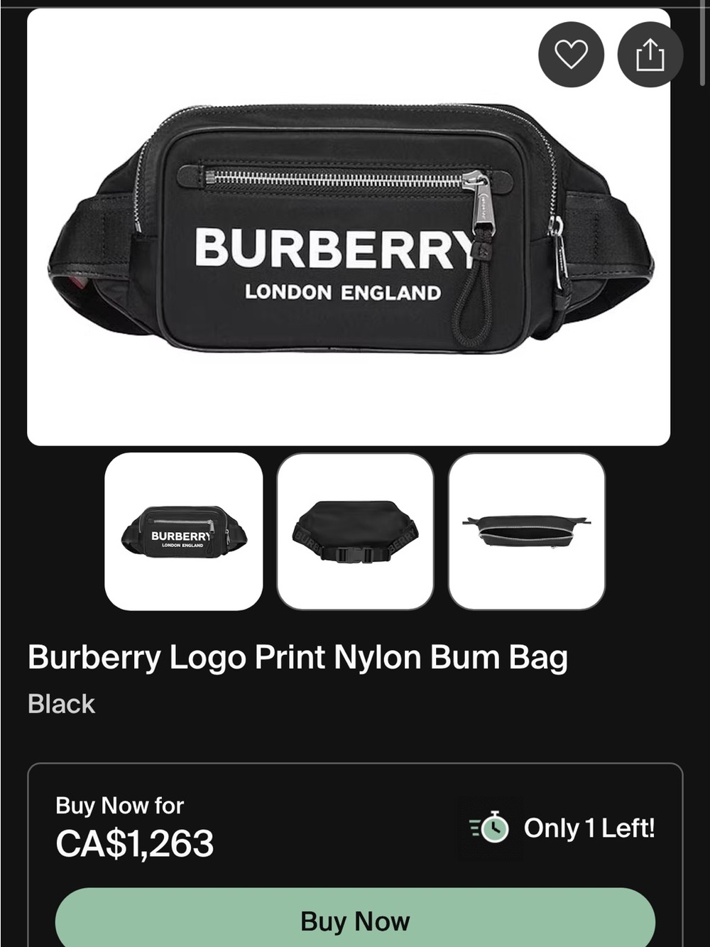 Burberry Black Belt Bag with White Logo - Picture 2 of 2